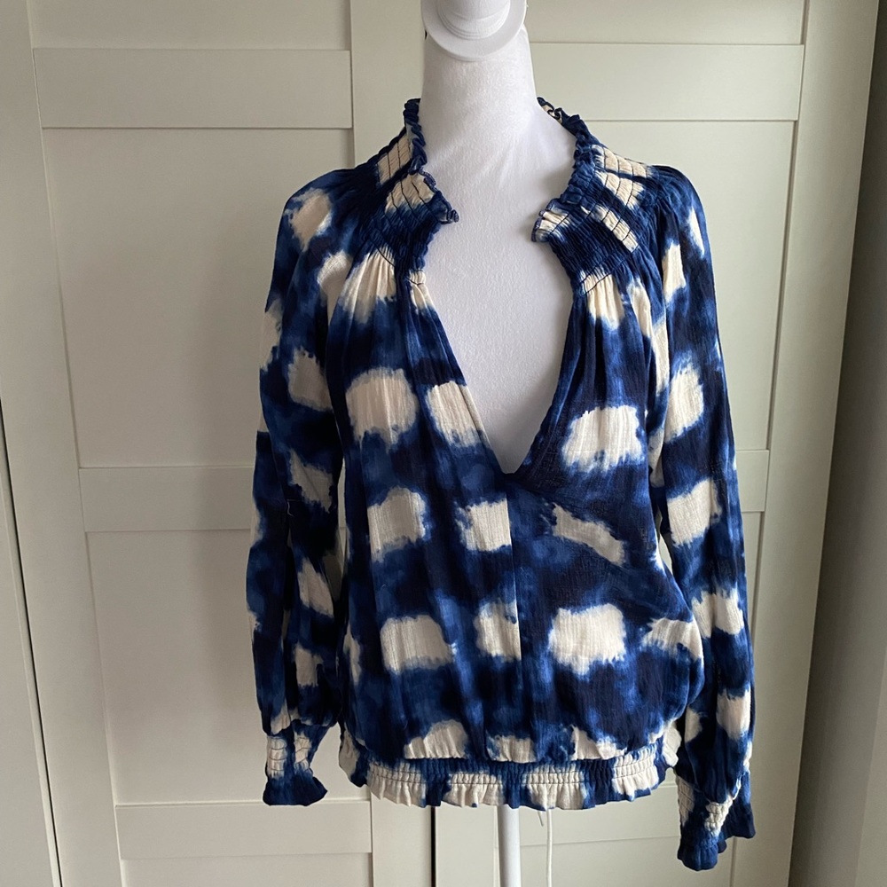 Anthropologie Boho Top by Porridge, Womens Small, Blue and White